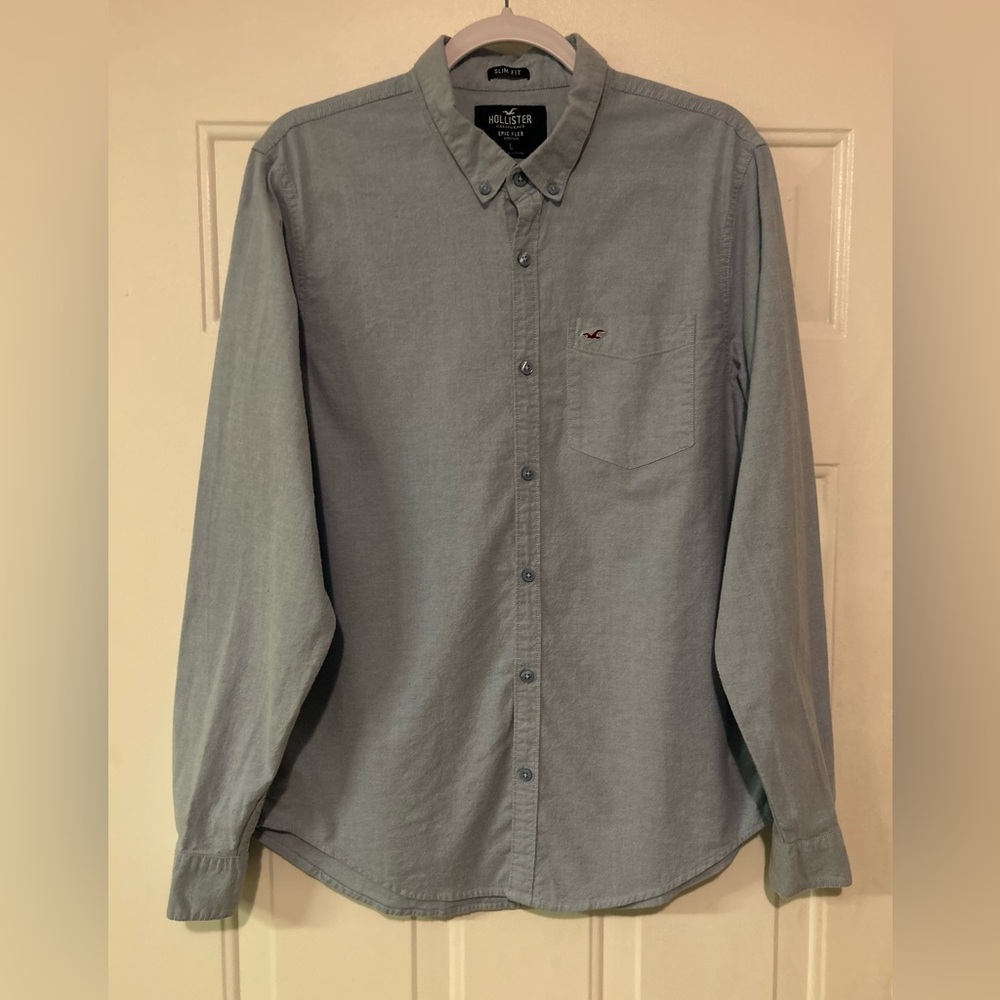 Hollister Men's Shirt Blue Large‎ L Cotton Button Down Long Sleeve Casual Top